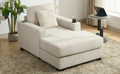 Oversized Chaise Lounge with Pillows Cream