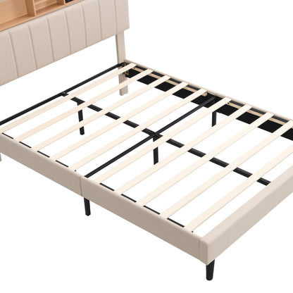 Full Upholstered Storage Bed – Beige Linen