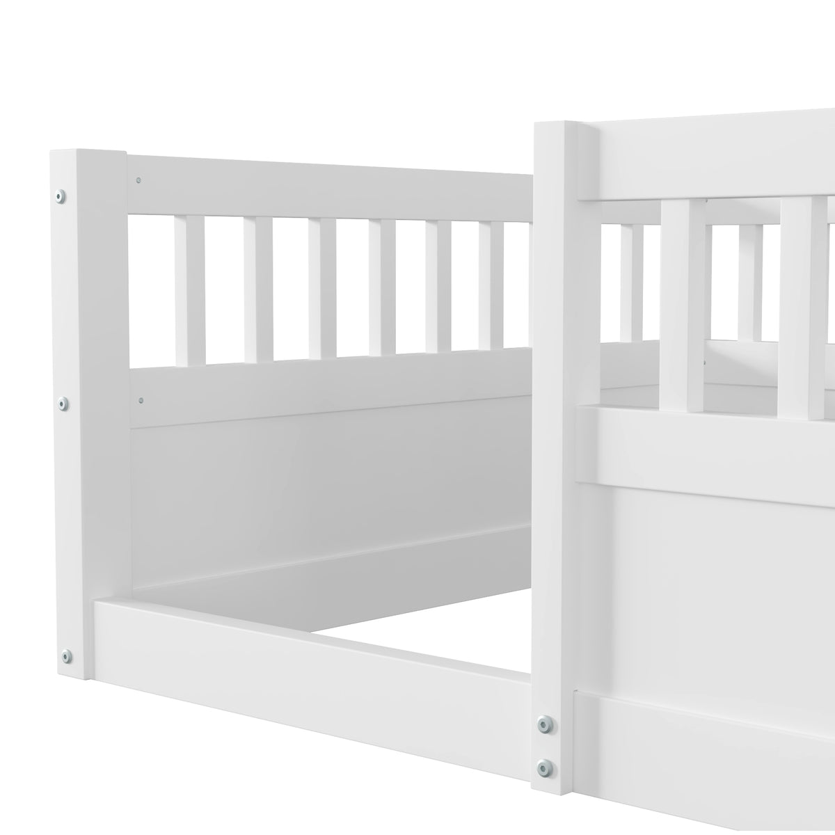 Wood Floor Twin Bed with Fence White