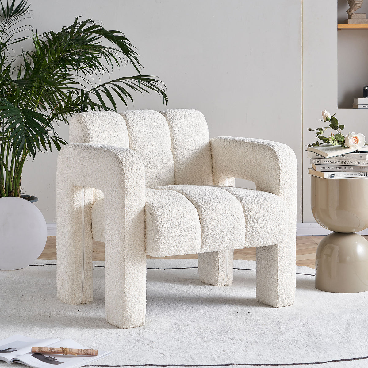 Boucle Accent Chair Beige Upholstery