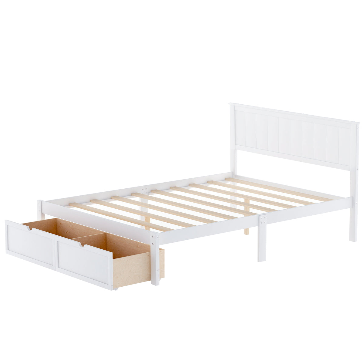 Full Platform Bed with Drawers White