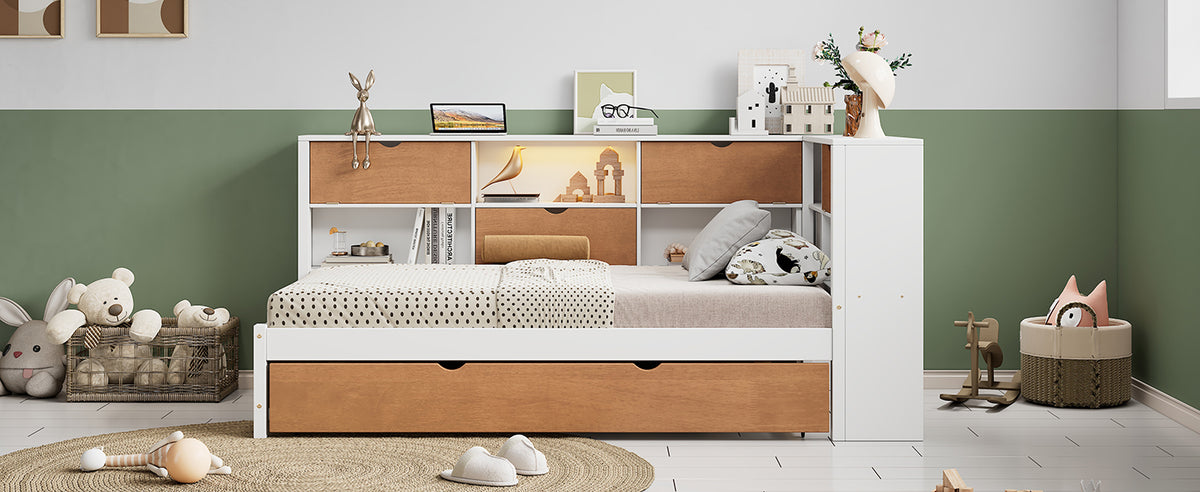 L-Shaped Captain’s Bed with LED Lights Walnut