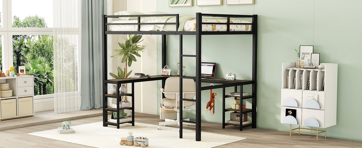 Metal Loft Bed Black