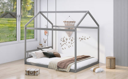 Wooden Queen Bed with Headboard Gray