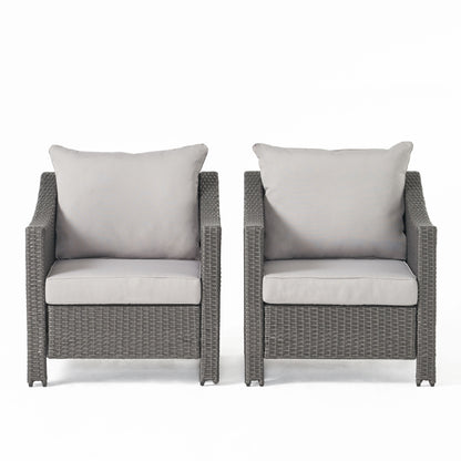 Grey PE Wicker Outdoor Club Chairs – Set of 2 with Cushions