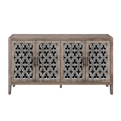 Four-Door Country Media Cabinet with Shelves Brown