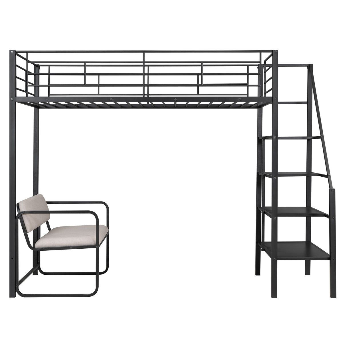 Twin Metal Loft Bed with Storage Black