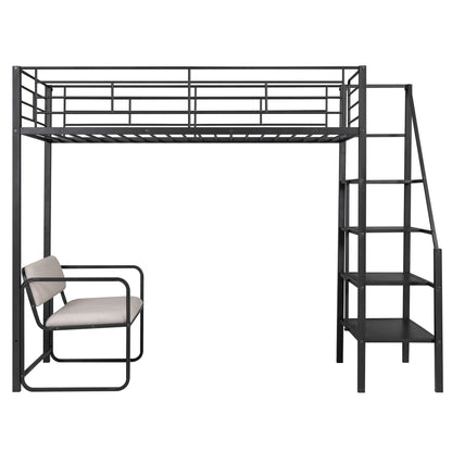 Twin Metal Loft Bed with Storage Black