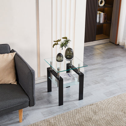 Tempered Glass End Table with Storage Shelf