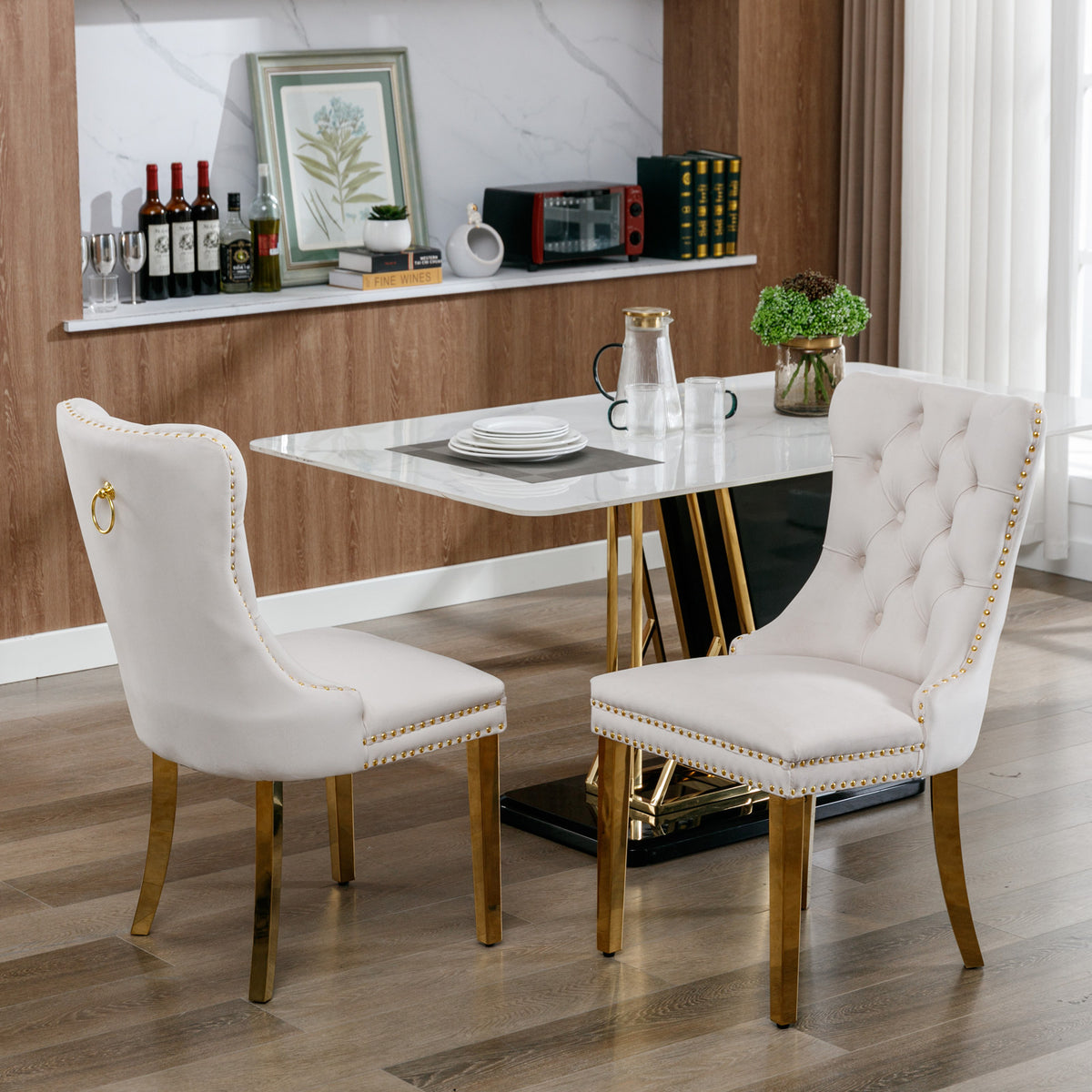 Tufted Dining Chairs Set of 2 Beige & Gold