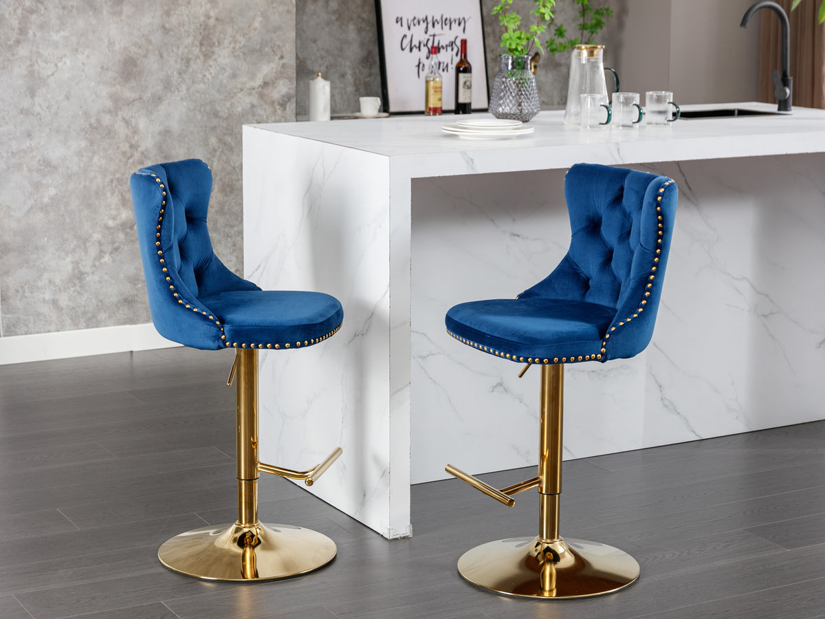 Modern Bar Stools Set of 2 Blue White