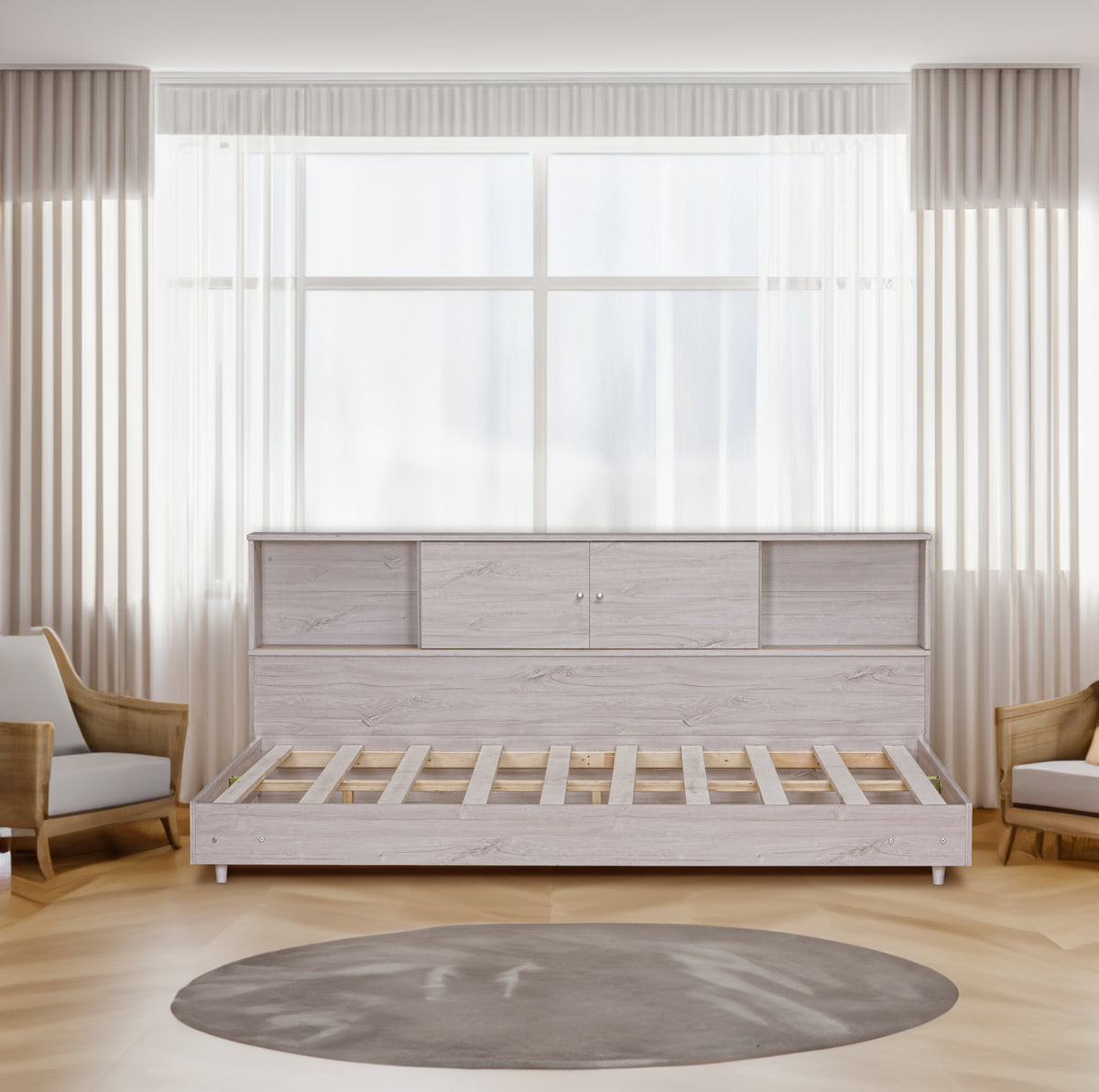 Full Daybed Frame with Bookcases Oak