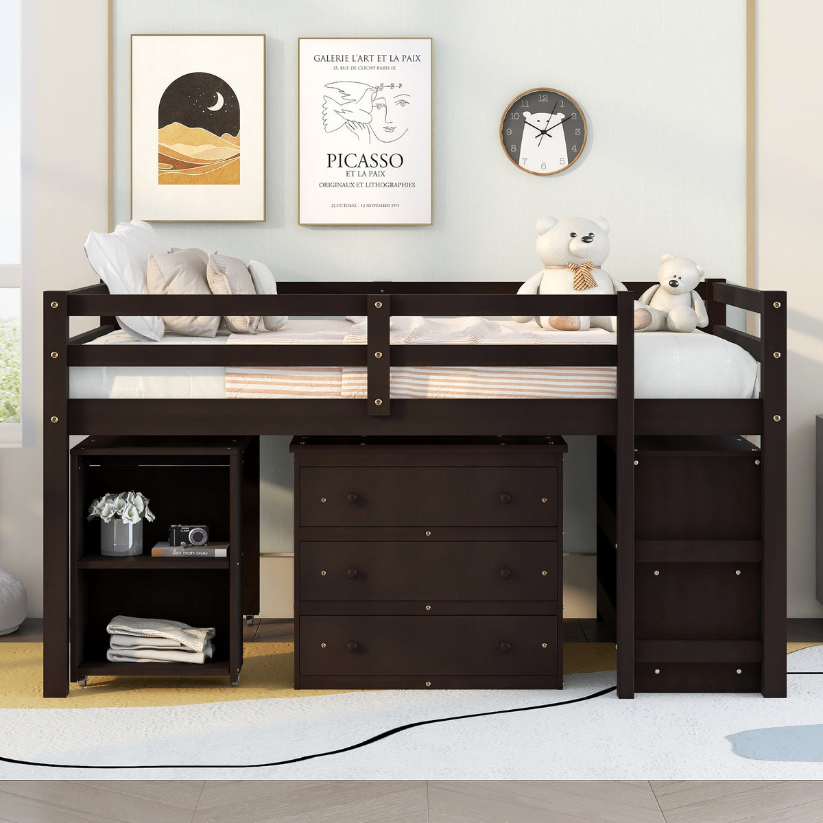 Full Loft Bed with Cabinet Espresso
