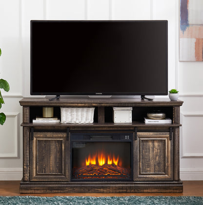 Antique Brown Entertainment Console with Fireplace