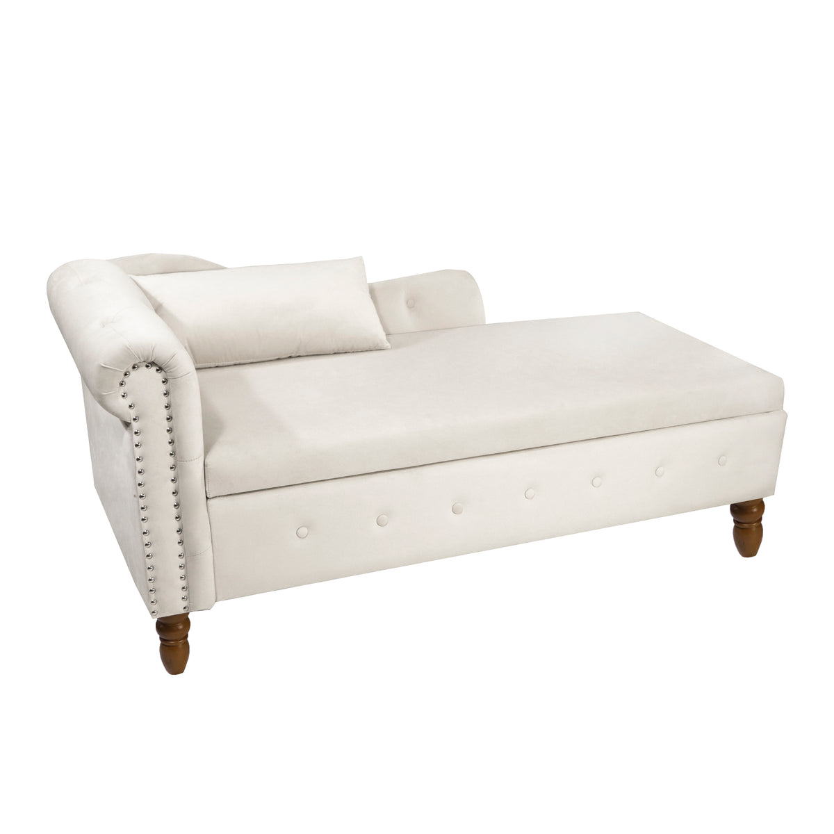Beige Chaise Lounge with Storage and Pillow