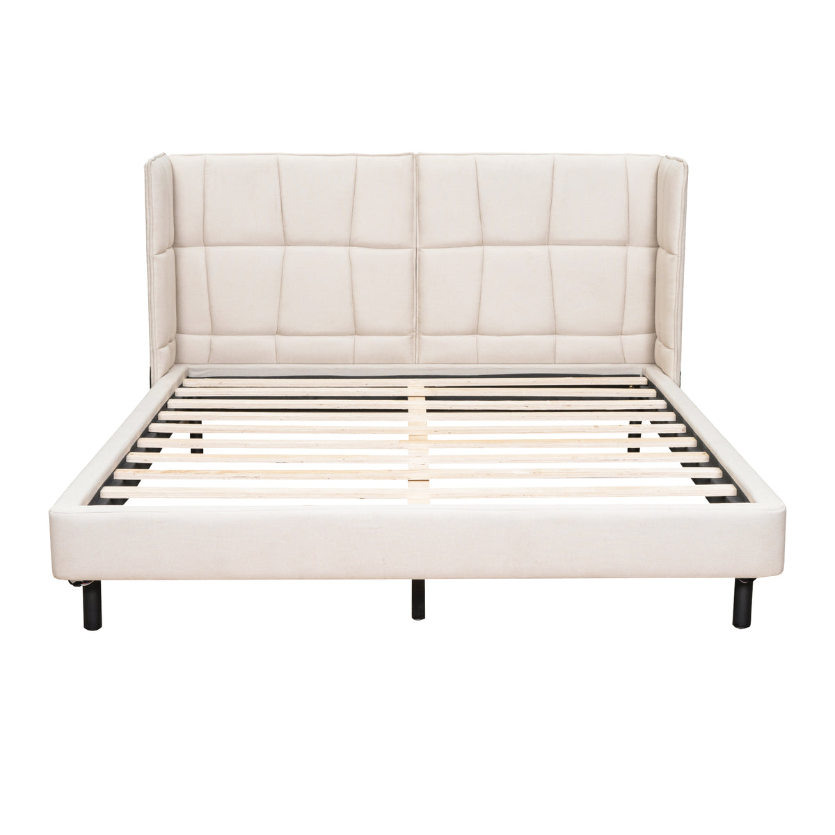 Queen Platform Bed with LED Headboard Beige
