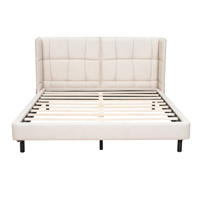 Queen Platform Bed with LED Headboard Beige