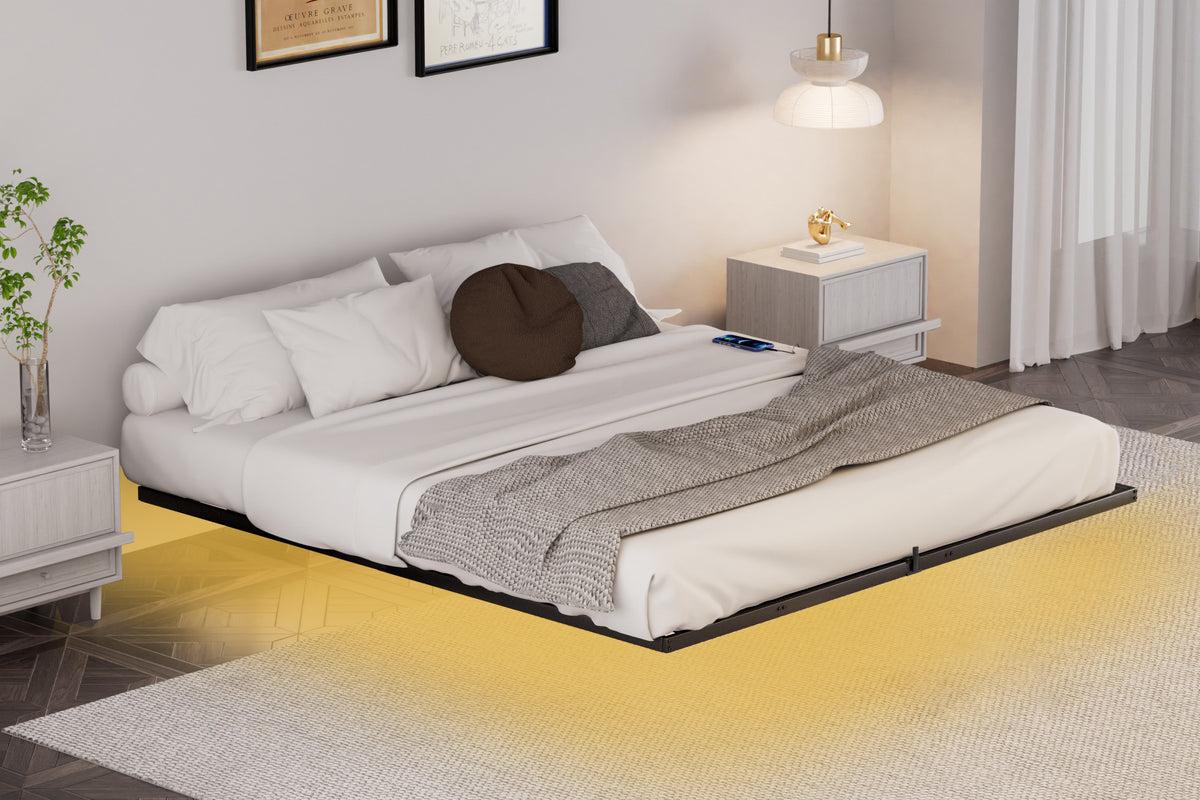 Floating Platform Bed Frame with LED Headboard