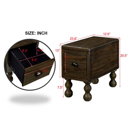Solid Wood End Table – Espresso Finish with Drawers