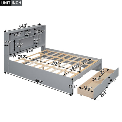 Queen Platform Bed with Storage Drawers Gray