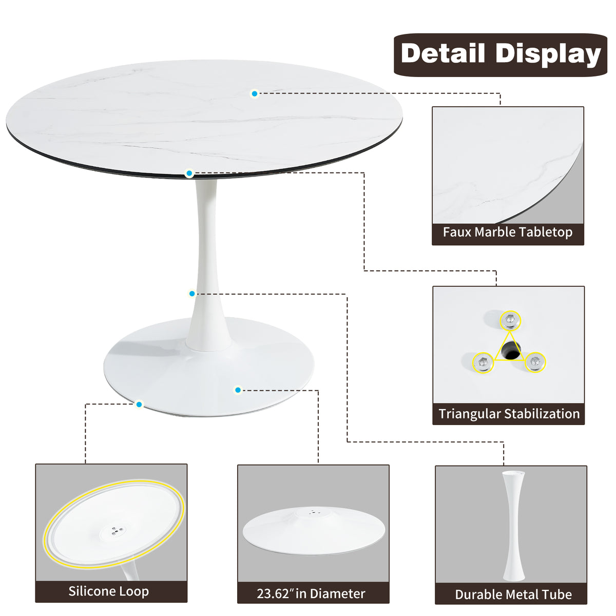 Tulip Round Marble Dining Table White