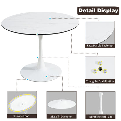 Tulip Round Marble Dining Table White