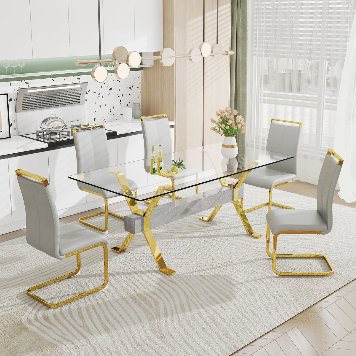 Glass Dining Table with Gold Metal Legs