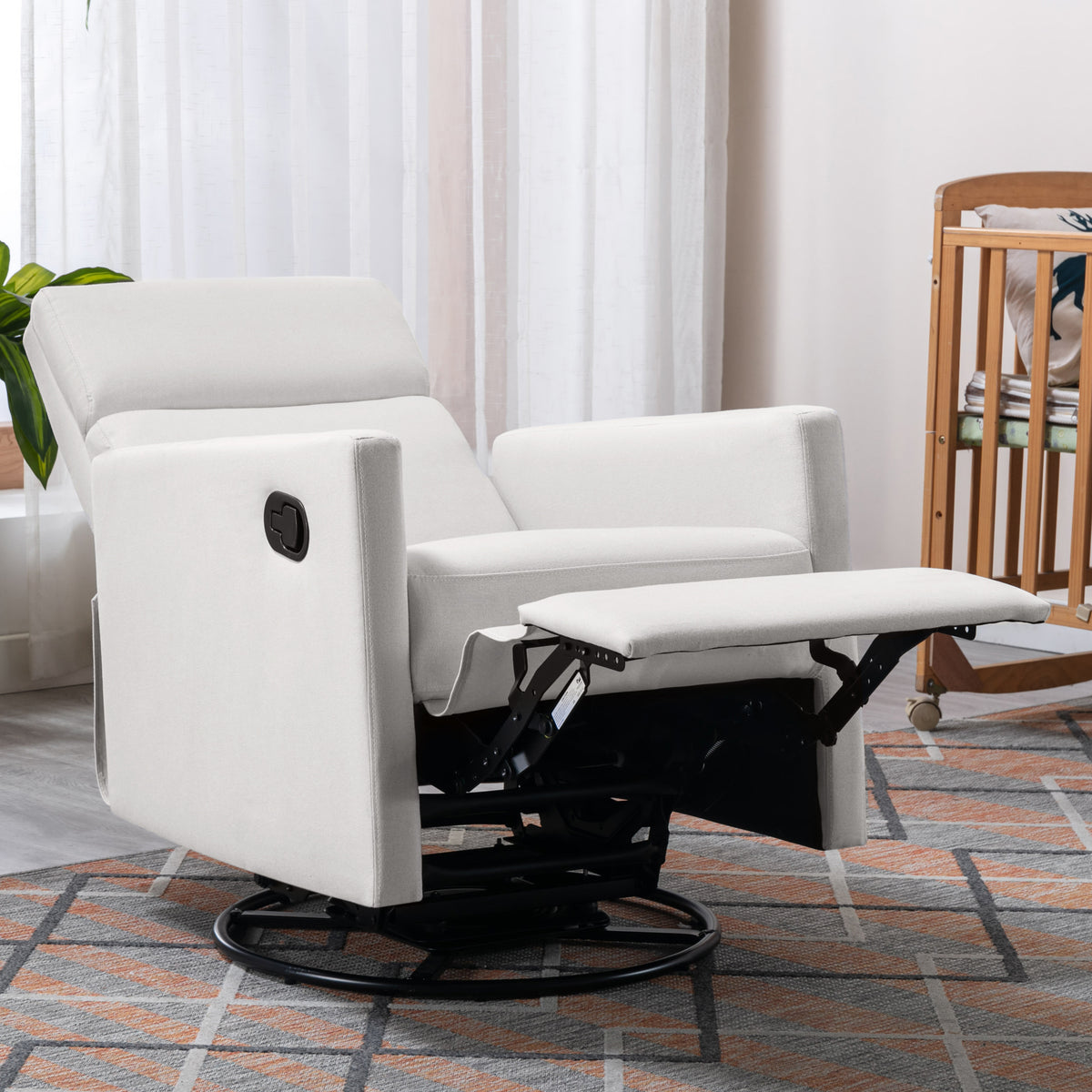 Beige Modern Upholstered Rocker Recliner Chair
