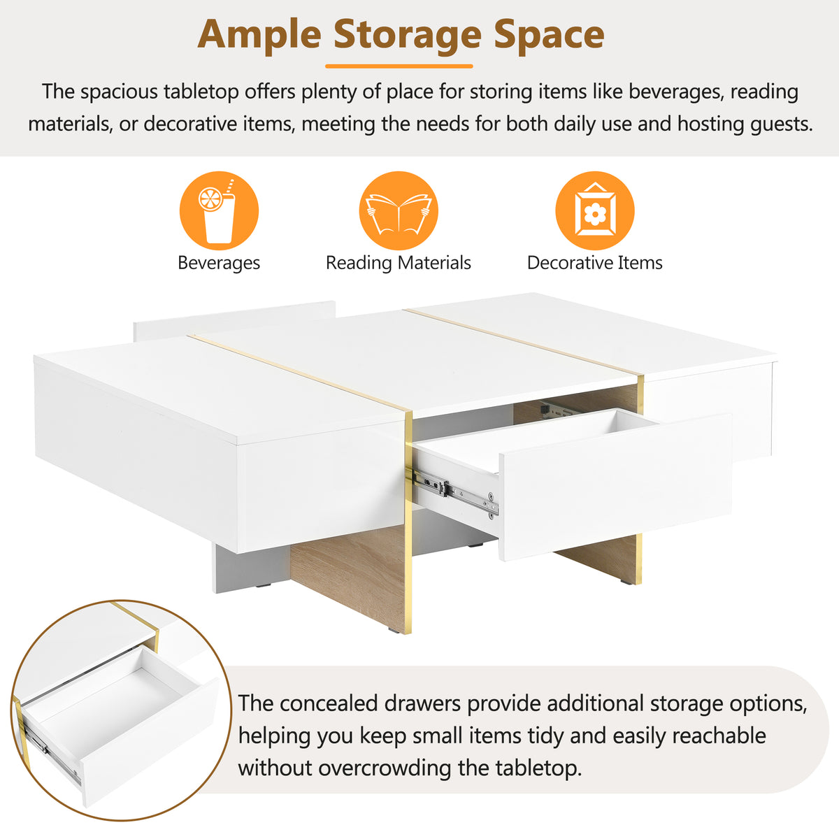 Multifunctional Table with Drawers Gold Finish