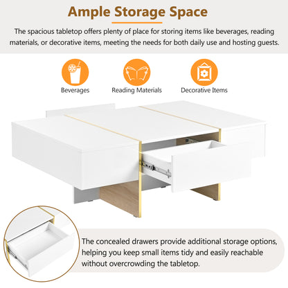 Multifunctional Table with Drawers Gold Finish