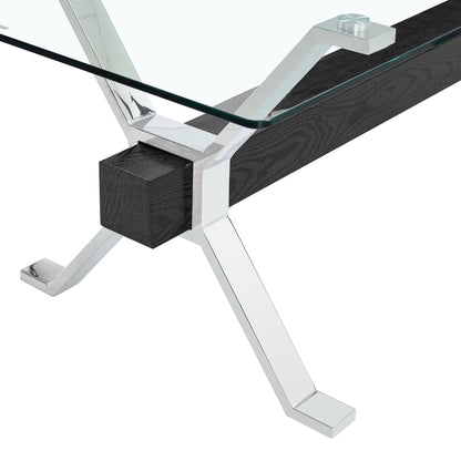 Glass Dining Table – Silver Metal Legs