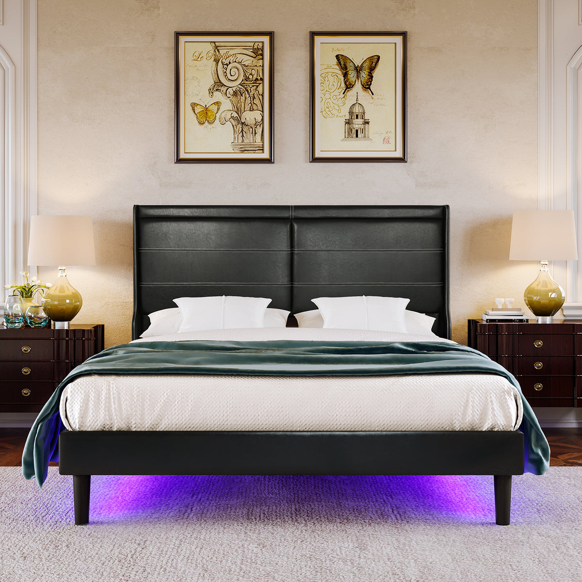 Queen Platform Bed PU Leather Black