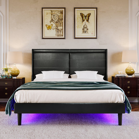 Queen Platform Bed PU Leather Black