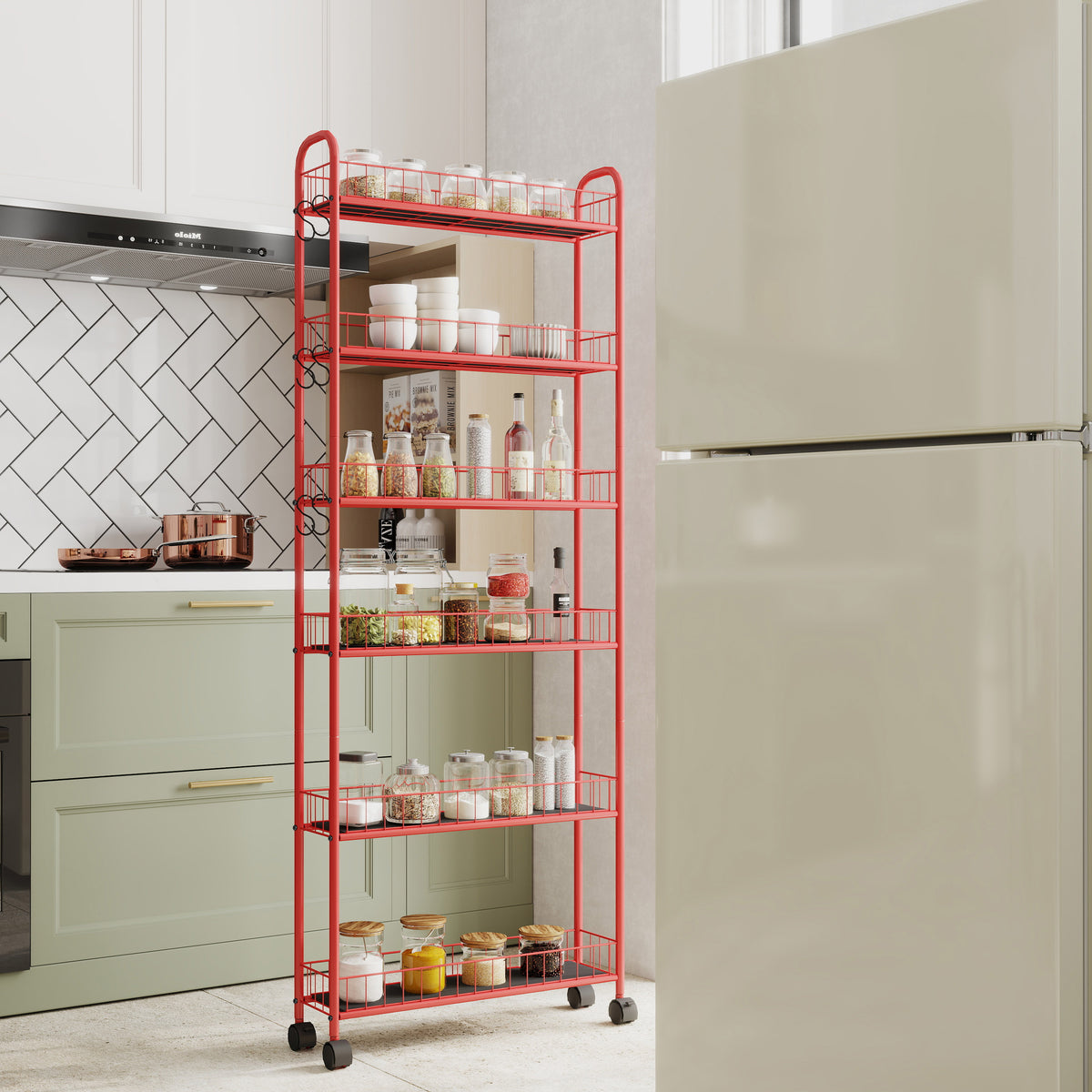 6-Tier Rolling Utility Cart – Red