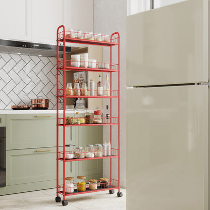 6-Tier Rolling Utility Cart – Red