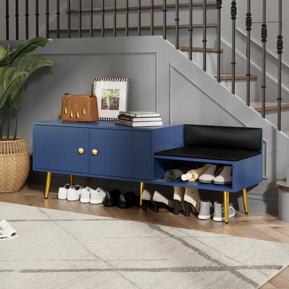 Modern Hidden Storage Bench Navy Upholstered Seat