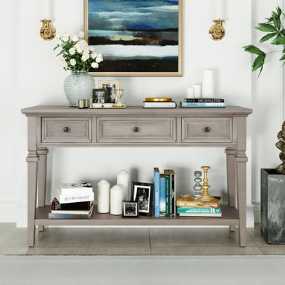 Gray Wood Console Table with Drawers