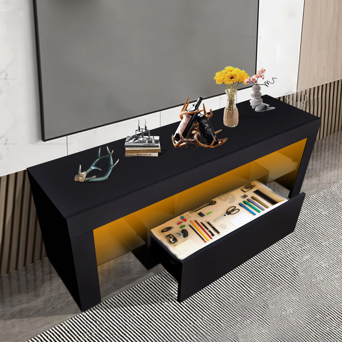 Modern TV Console with LED Storage Gray