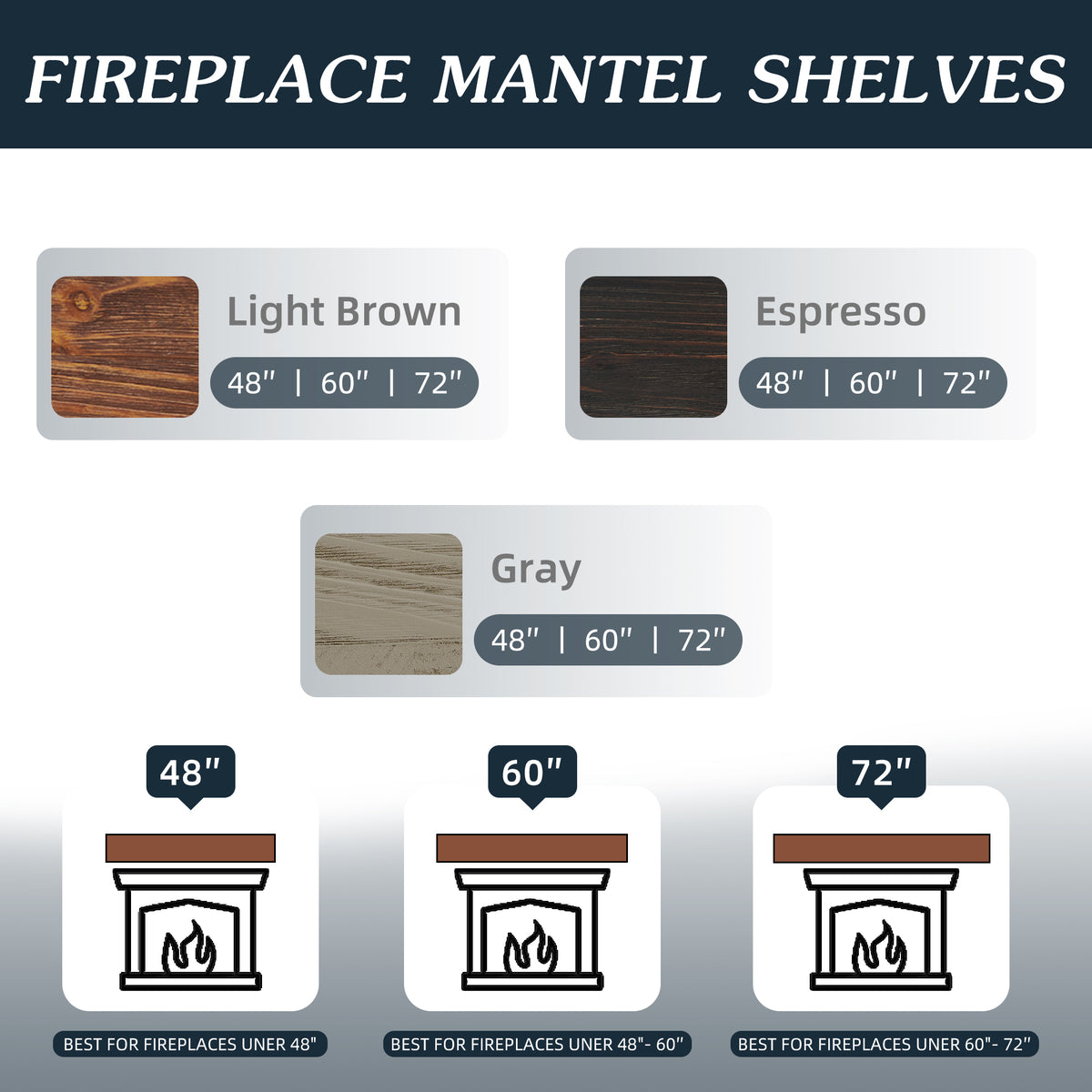 72-Inch Rustic Wood Floating Fireplace Mantel Espresso