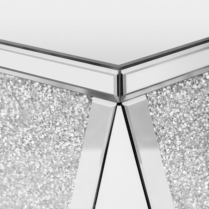 Silver Mirrored End Table with Crushed Diamond Base