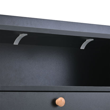 Modern Black Double-Layer Shoe Cabinet with Drawers