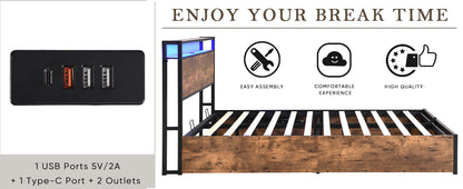 Elevating Platform Bed with LED Headboard Brown