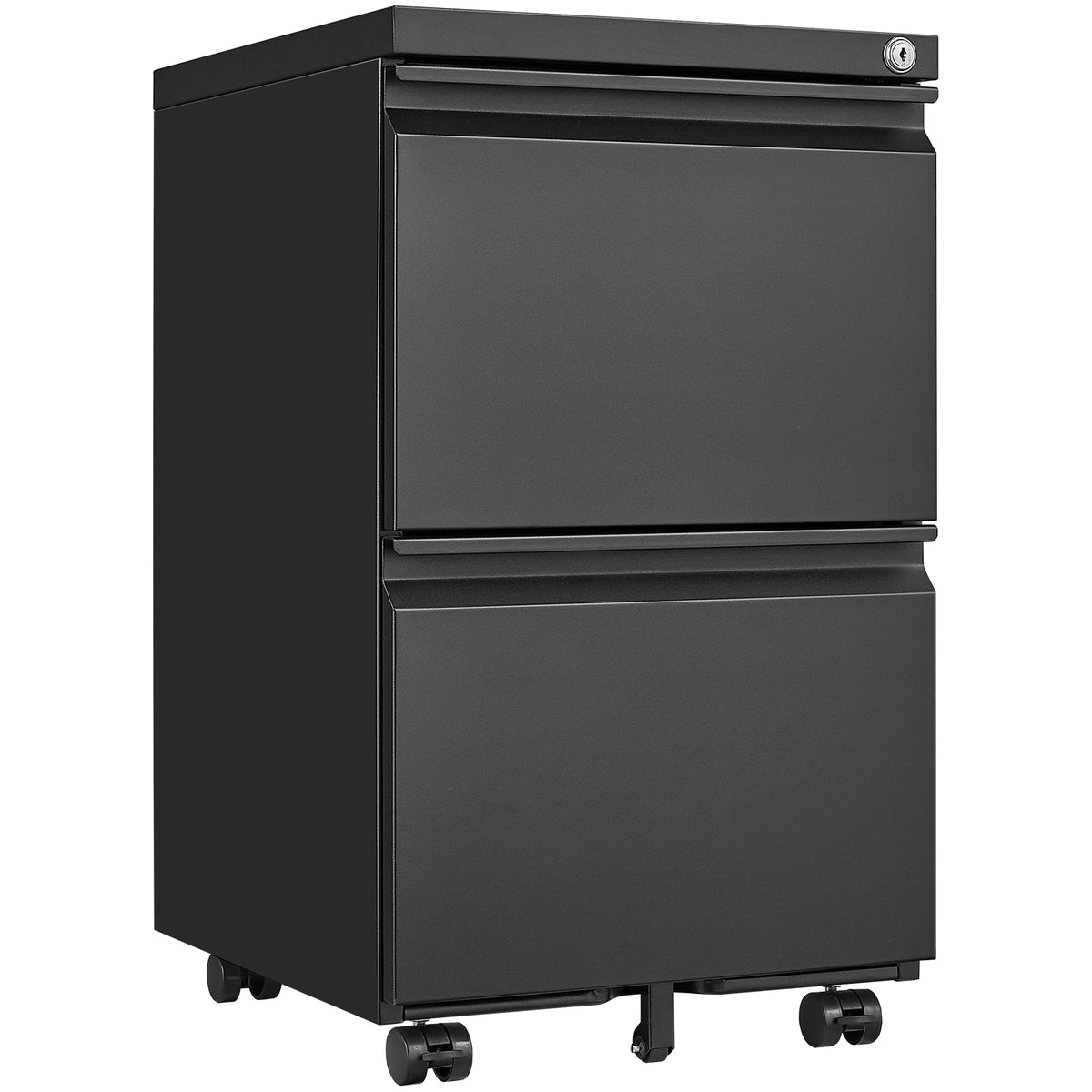 Black 2-Drawer Mobile File Cabinet – 25.6" High with Lock for Legal/Letter Size Files