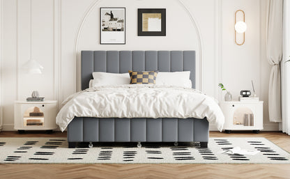 Velvet Upholstered Queen Platform Bed with Trundle Gray