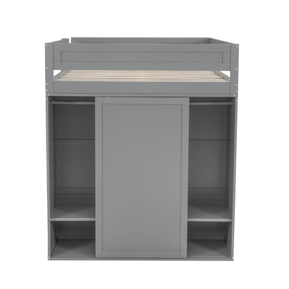 Full Loft Bed with Wardrobe Gray