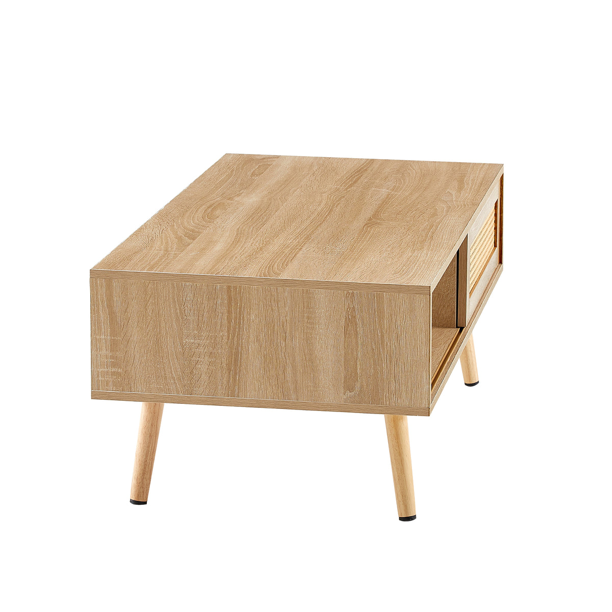 Rattan Coffee Table with Sliding Door Storage