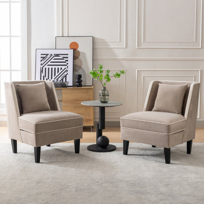 Velvet Wingback Accent Chair – Tan & Cream