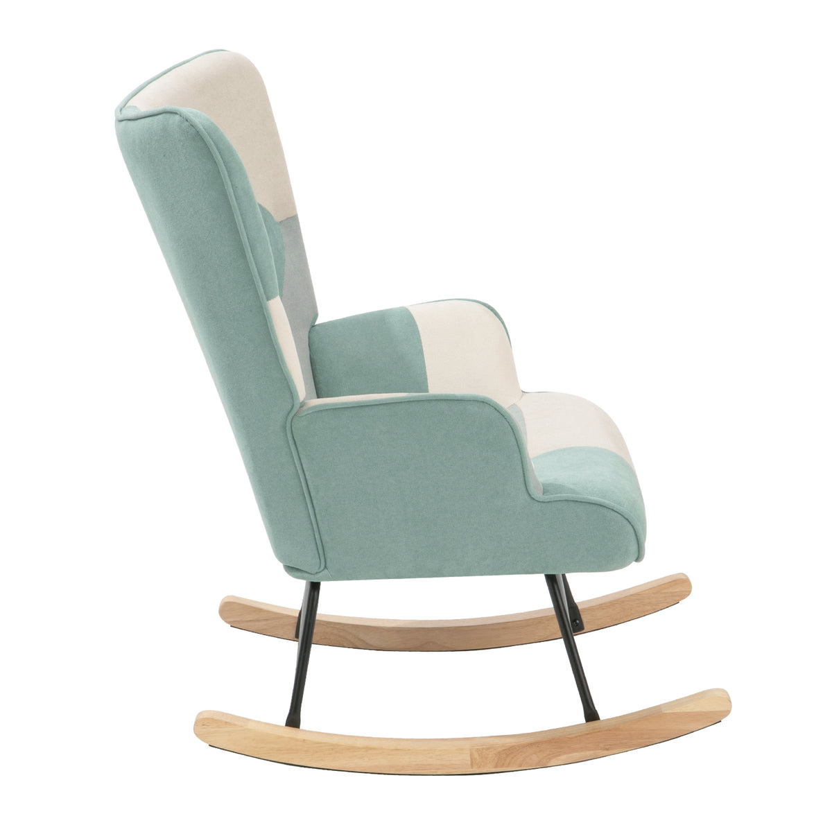 Mid-Century Patchwork Rocking Chair with Ottoman – Linen Fabric