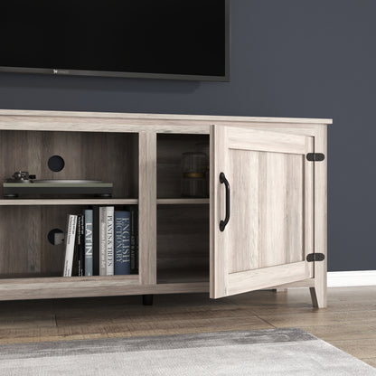 Grey Walnut TV Stand with Storage Cabinets and Media Shelf