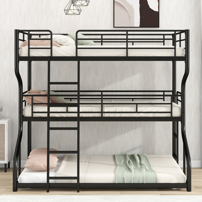 Black Triple Bunk Bed – 3-Tier Space-Saving Metal Frame for Kids & Teens